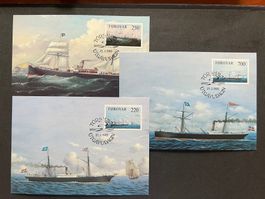 3 Maxikarte Färoer Dampfschiffe 1983 mit Marken** (D998)