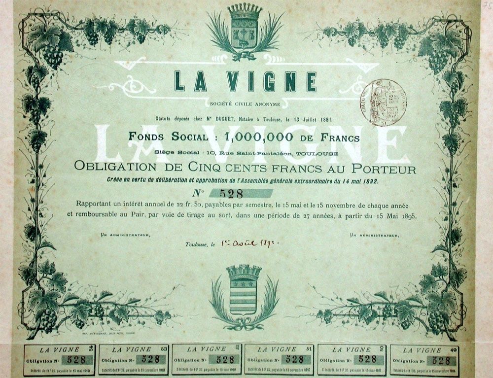 Documenti: La Vigne, Toulouse - 1892 – Usato da Solothurn venduto da Sgasche