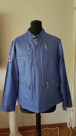Stahlblau Leder Jacke  Grösse  42  NEU