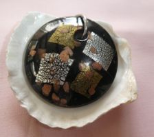 Pendentif Verre Noir et Or - Élégance, neuf