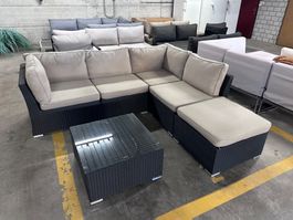 Gartenlounge Rattan 6-tlg mit Bettfunktion