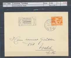 1951 Lausanne, "Turnfest", Automobilpost, Karte