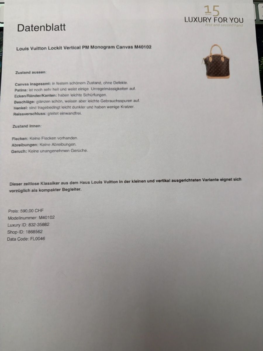 Louis Vuitton Borse da donna: Louis Vuitton Lockit Vertical PM Monogram Canvas – Usato da Muhen venduto da NaRa-Fashion 7
