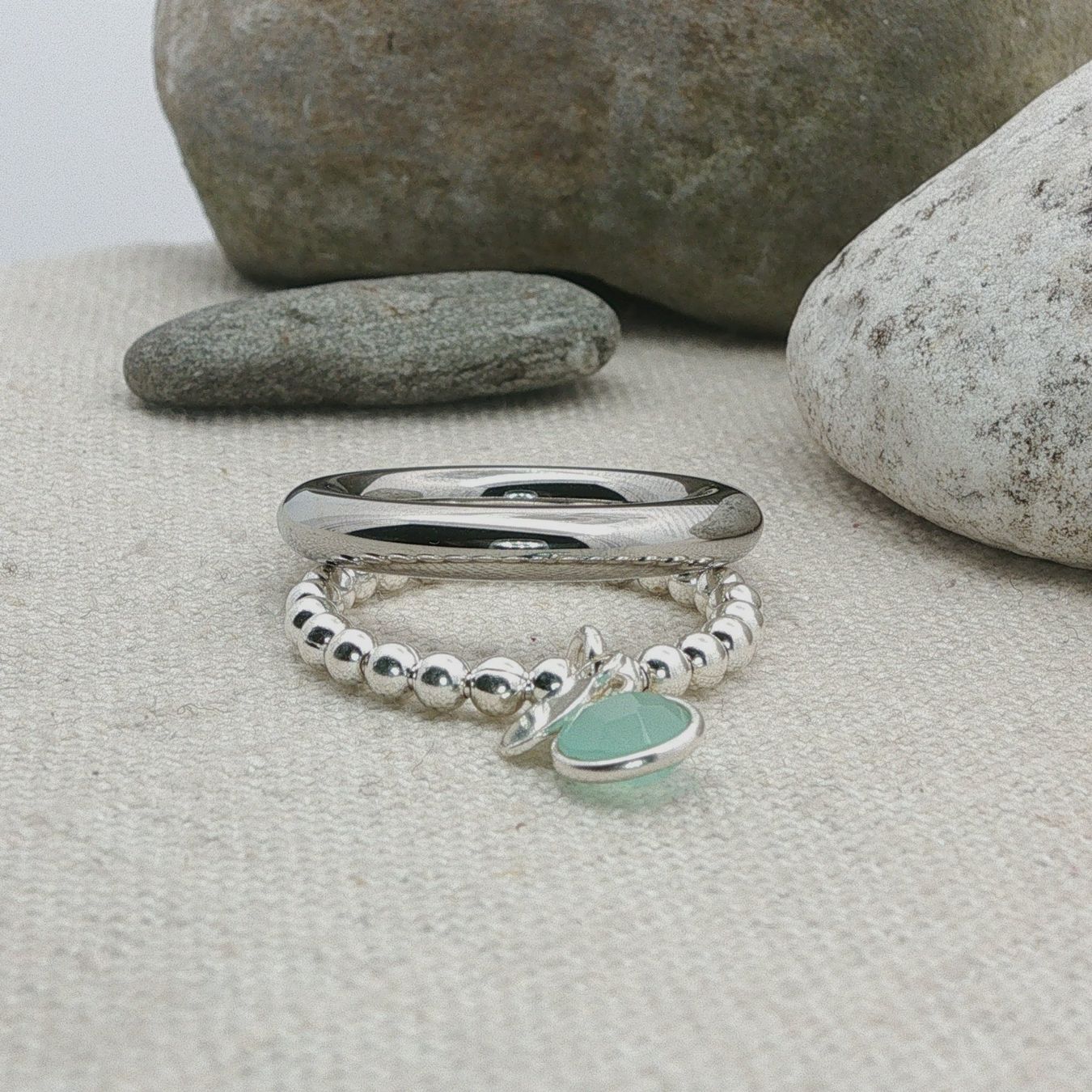 Olga Ribler Anelli: Edelstahl & Silber Chalzedone Ring SET Ringgrösse 60 – Nuovo (secondo la descrizione) da Luzern venduto da Schmuckoutlet 4