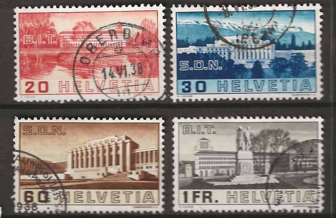 Tutti i francobolli: CH211 - Bâtiments SDN/BIT 1938 obl. – Usato da Trélex venduto da Phil_Albert