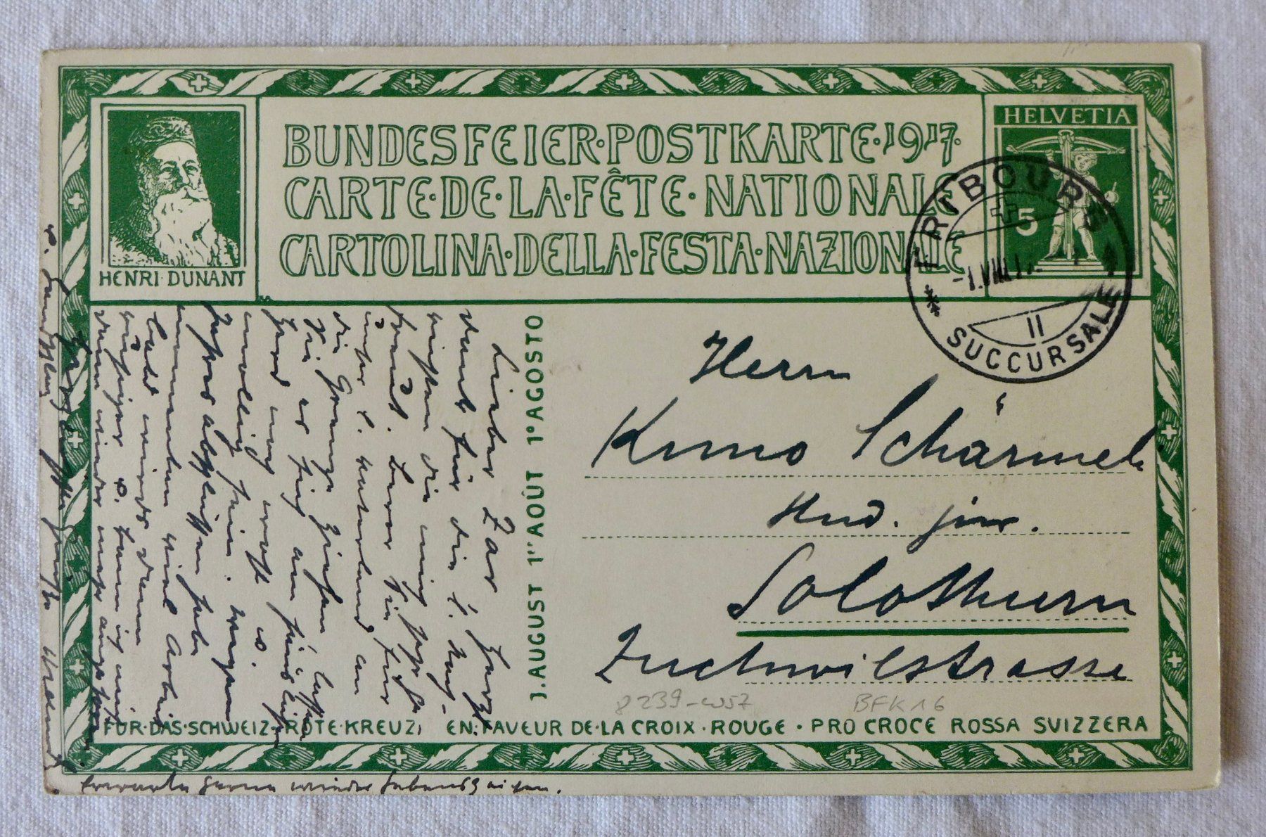 Cartoline postali: AK BUNDESFEIER POSTKARTE 1917 – Usato da Wallisellen venduto da aloa09 1