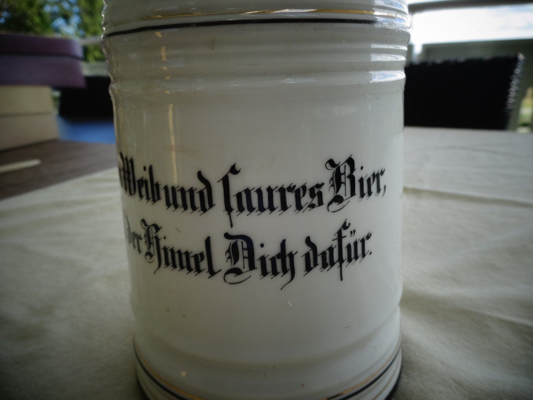 Bicchieri: Alter Bierkrug mit Zinndeckel mit  Spruch – Usato da Neerach venduto da jenny062 1