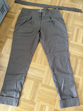 Elegante Chinohose Damen braun, mit Guertel, 40