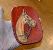 ALTES Gusseisen PFERDE TORSO handbemalt WANDBILD SchinznacH