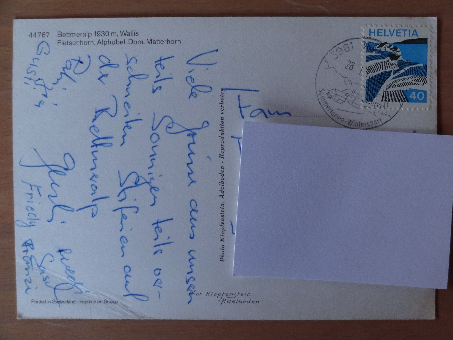 Cartoline postali: Bettmeralp - 1976 – Usato da St Léonard venduto da Riglin 1
