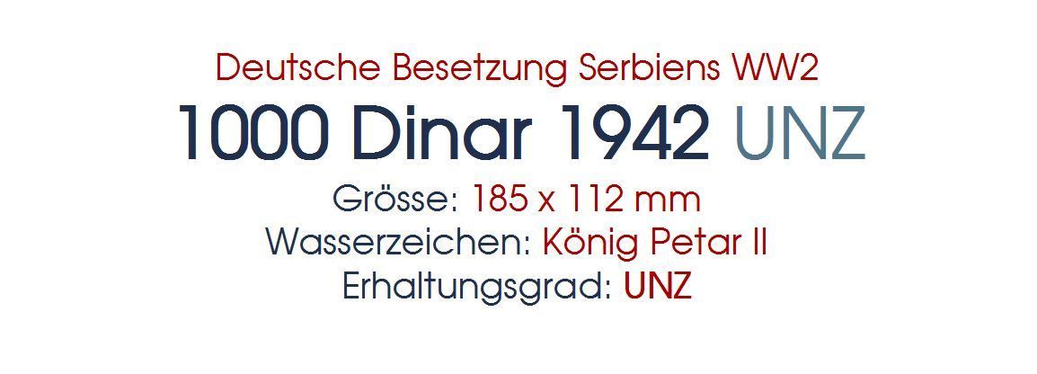 Banconote: 1000 Dinar 1942 WW2 UNZ – Nuovo (secondo la descrizione) da Flamatt venduto da samowarow 1