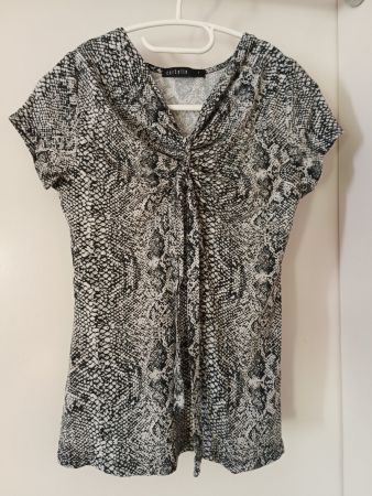 Damen Bluse Gr XS 34/36 Schlangenmuster schwarz/grau