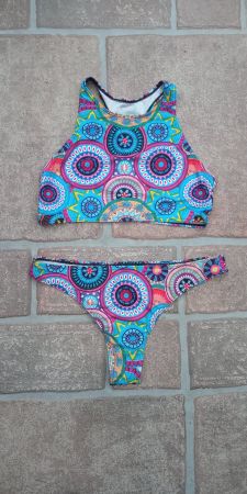 NEU! Sportliches Bikini mit Blumenmuster Goa Hippie XS 32 34