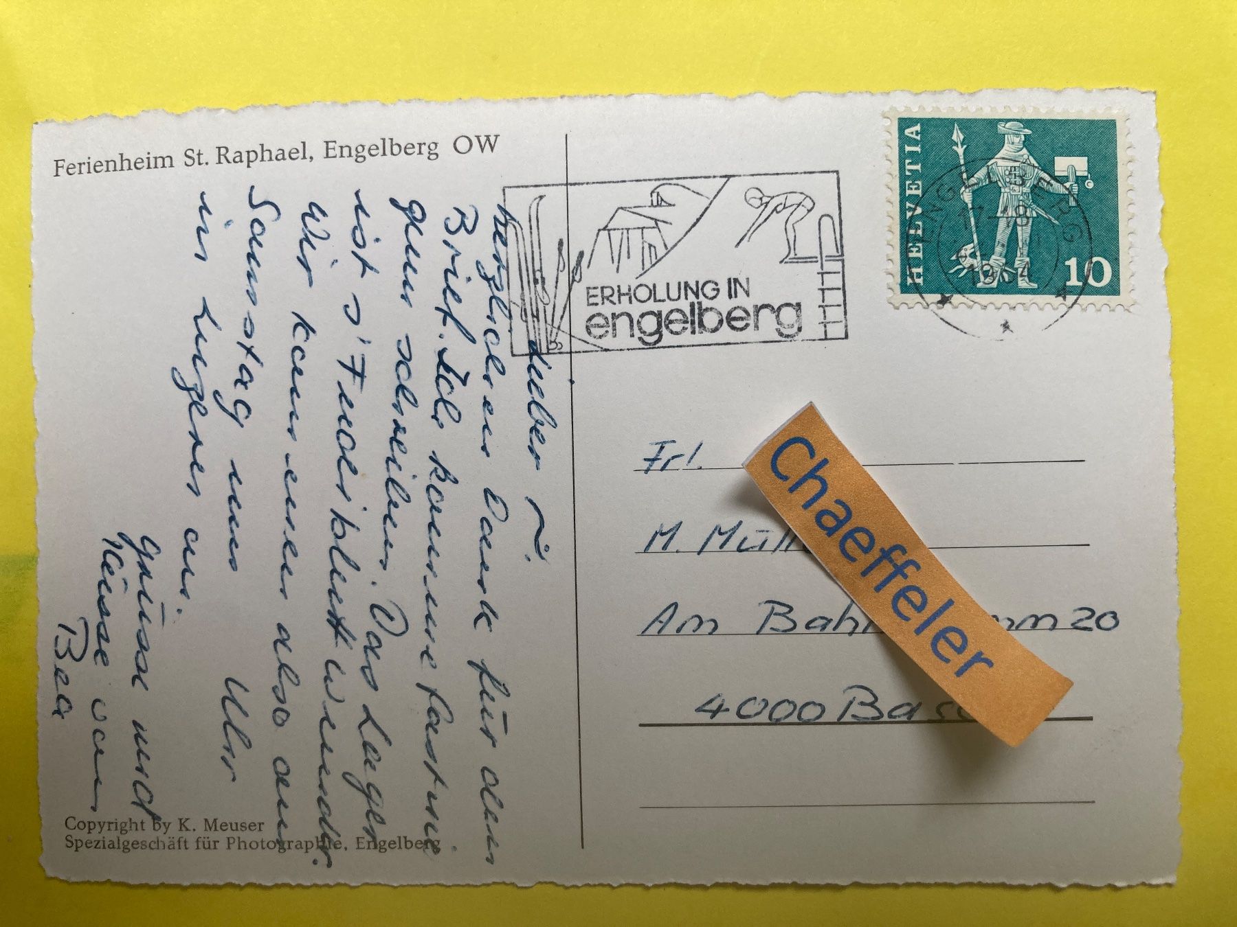 Cartoline postali: 1964 Ferienheim St. Raphael, Engelberg OW – Usato da Zürich venduto da Chaeffeler 1