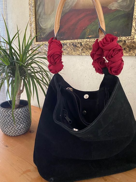Sac à main 👜 Séquoia en daim noir, relooké (D'occasion) à Agiez