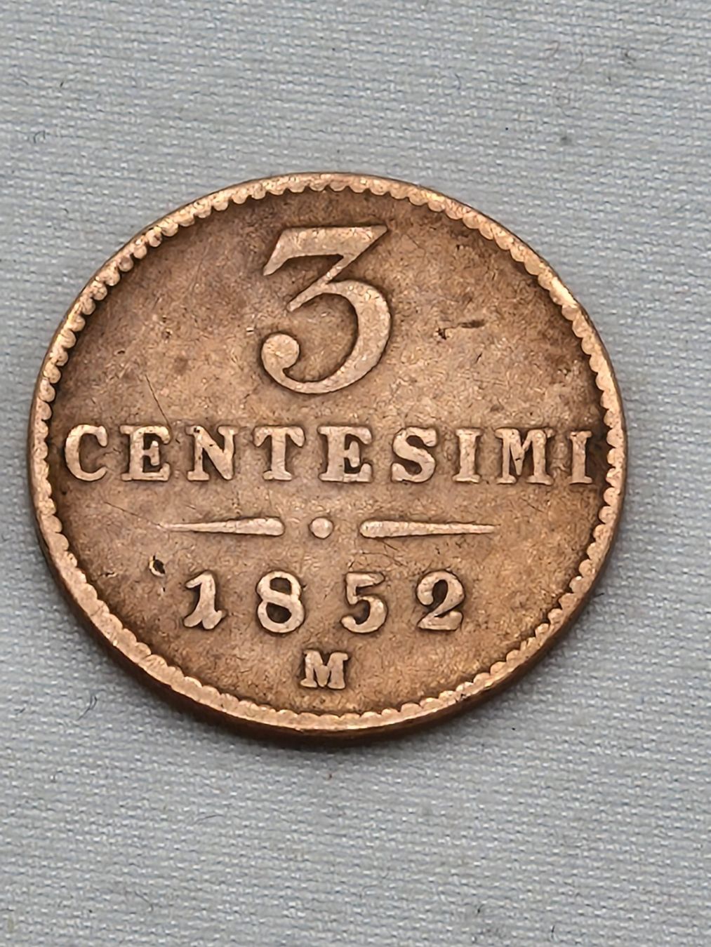 Alle Münzen: EMPIRE AUTRICHIEN / 3 CENTESIMI / 1852 / M – Gebraucht aus Bulle von italicum 1