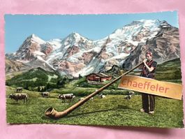 Alphornbläser mit Eiger Mönch und Jungfrau 
