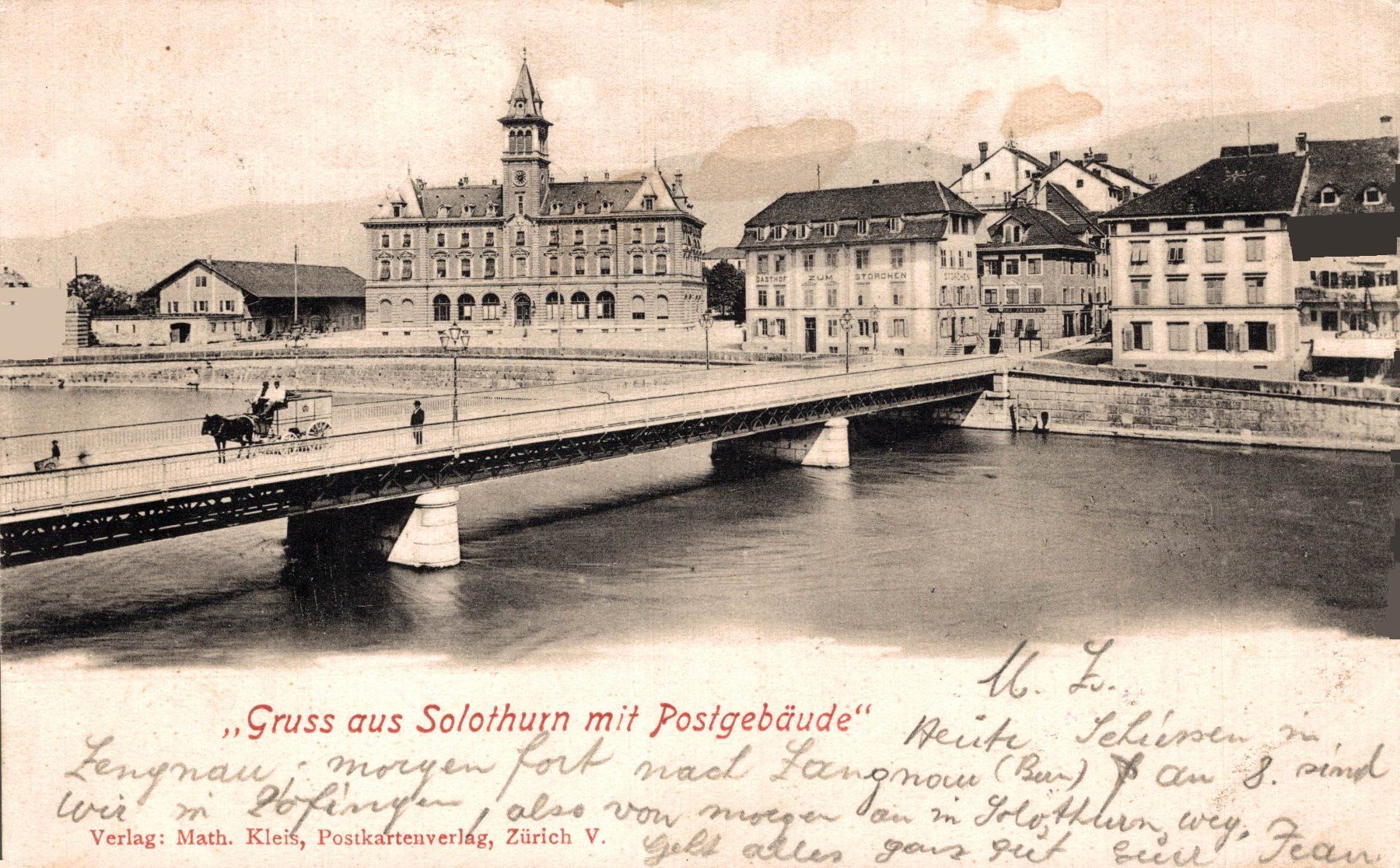 Cartoline postali: Gruss aus Solothurn mit Postgebäude – Usato da Bronschhofen venduto da Astore