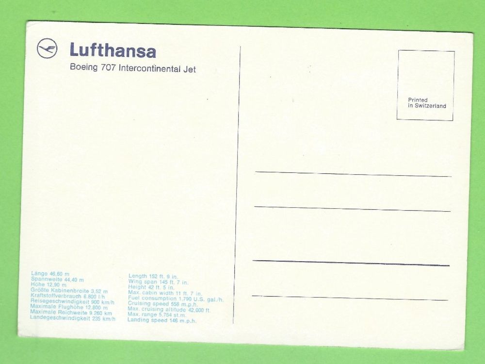 Cartoline postali: Lufthansa Boeing 707 – Usato da Zürich venduto da t24_de 1