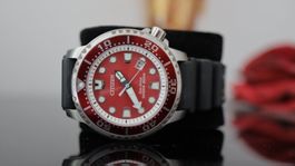Citizen ProMaster Diver Solar watch is a rare red model.2OOM