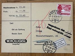 Firmenbrief W. Holliger Langenthal, 1954
