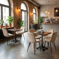 60x Cafe / Restaurant Stühle Samt Beige mit Metallbeinen Neu