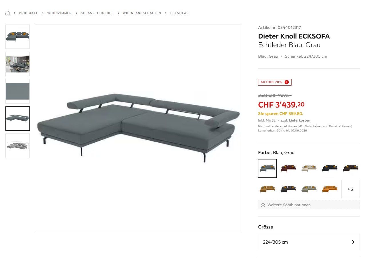 Knoll Divani: Dieter Knoll ECKSOFA Echtleder Blau/Grau – Usato da Rombach venduto da ste_t2gx 9