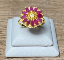 Siam Rubin + Saphir Ring 🌸💎✨ Silber 925 vergoldet S209