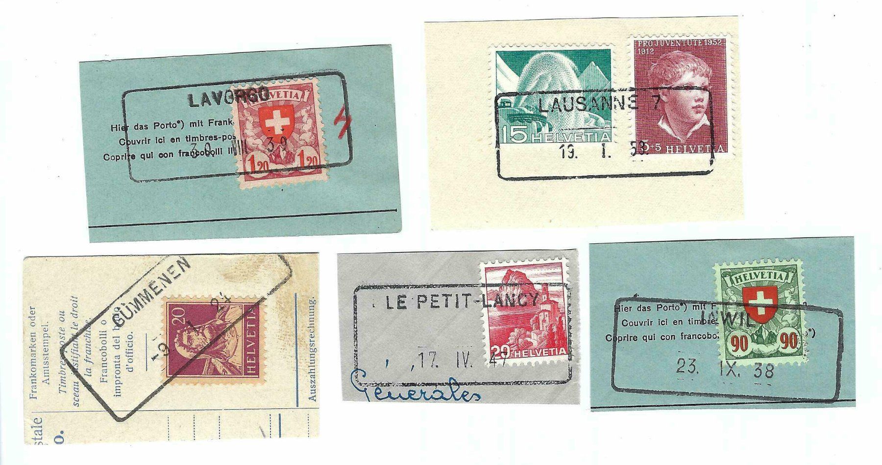 Tutti i francobolli: 5 Aushilfsstempel auf Ausschnitt oz – Usato da Aarau venduto da fussball-fussball