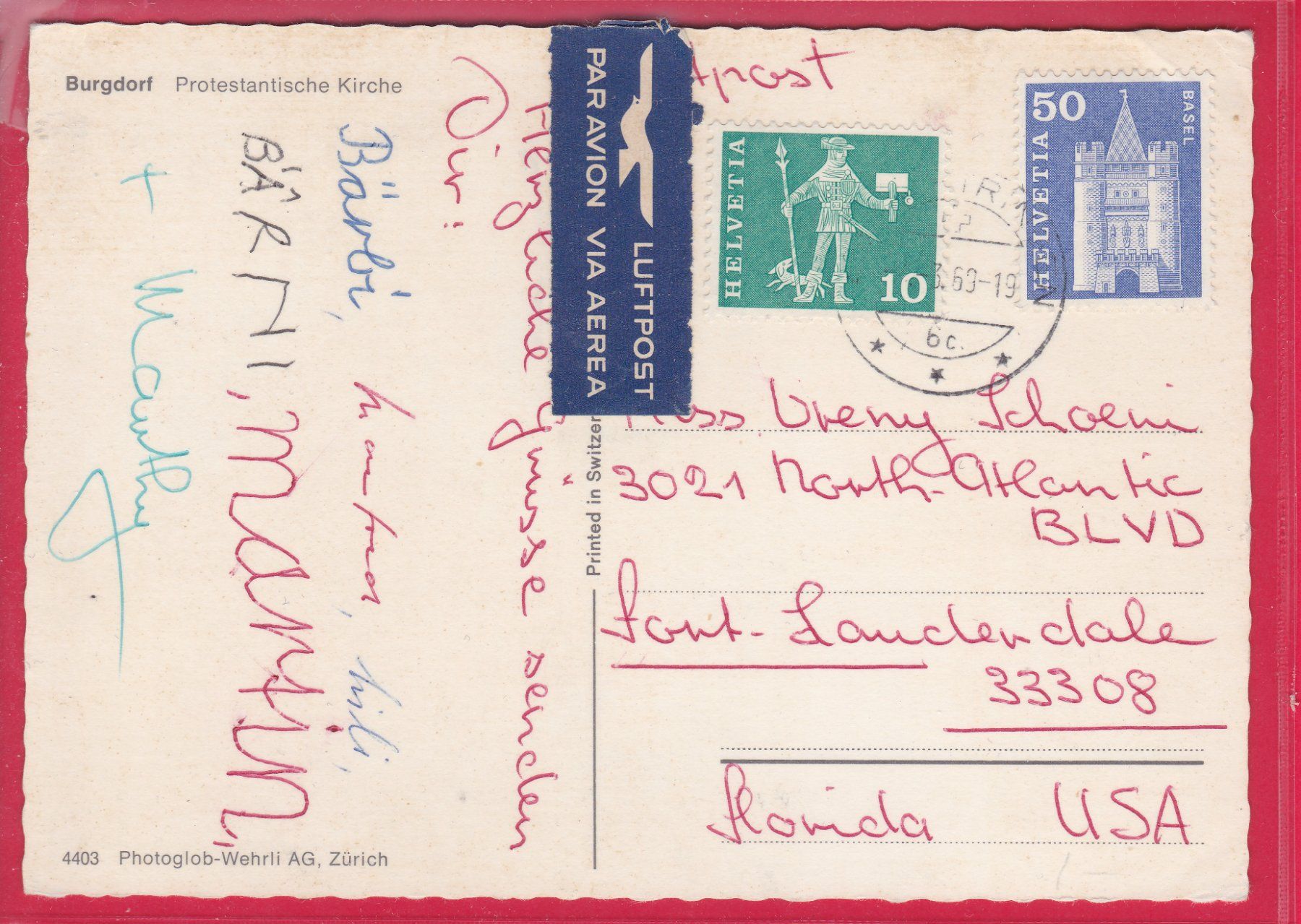 Cartoline postali: BURGDORF, PROTESTANTISCHE KIRCHE, 4.3.1963 – Usato da Oberrieden venduto da Gebirgsstelze 1
