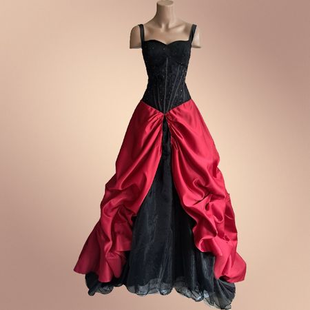 Cocktailkleid Abendkleid schwarz rot Gr. 38/40 mit Schleppe