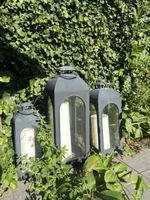 Set of 3 Vintage Grey Lanterns with Candles 🏮Garden Decor