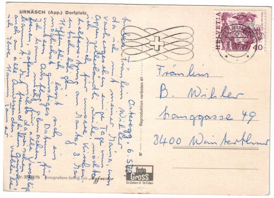 Ansichtskarten: Urnäsch, Dorfplatz, Oldtimer, gelaufen 1978 – Gebraucht aus Frauenfeld von POML 1