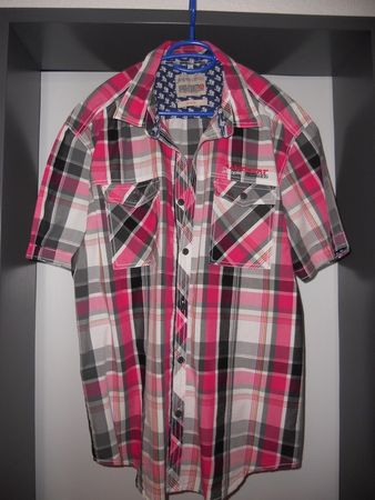 Neu: Hemd kurzarm - pink-grau-schwarz kariert - Gr.2XL
