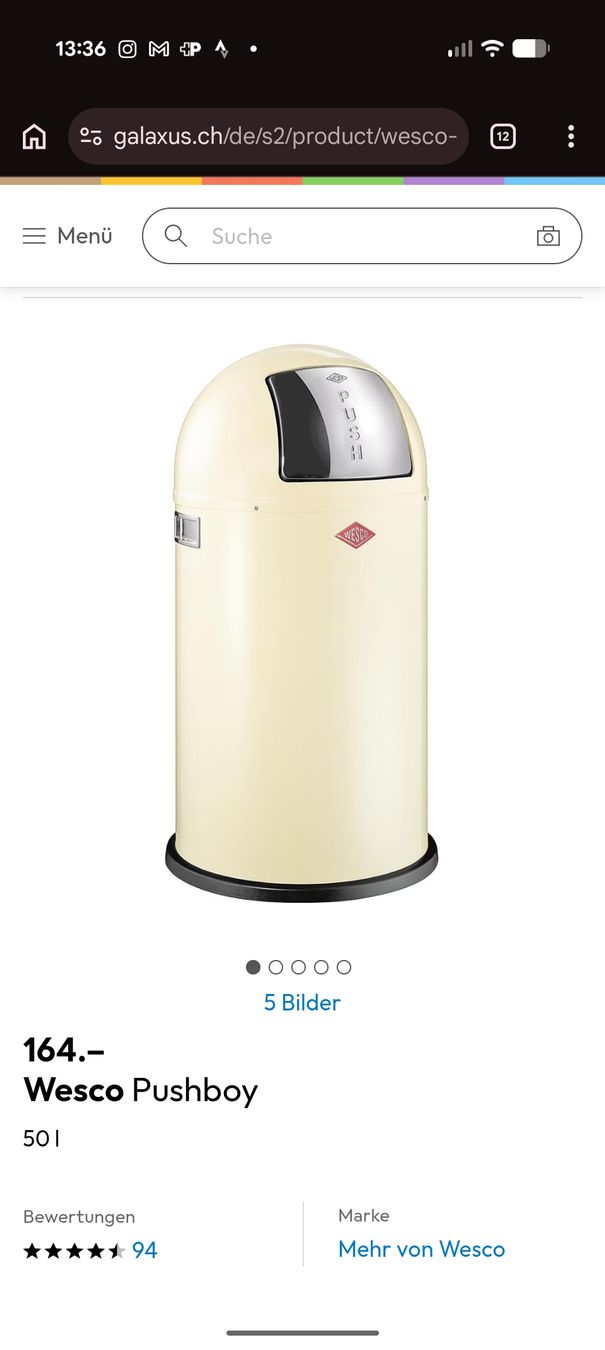 Wesco Cestini per rifiuti: Wesco Pushboy, 50l Abfalleimer, beige 'Mandel' – Usato da Uitikon Waldegg venduto da rah_5p85 1