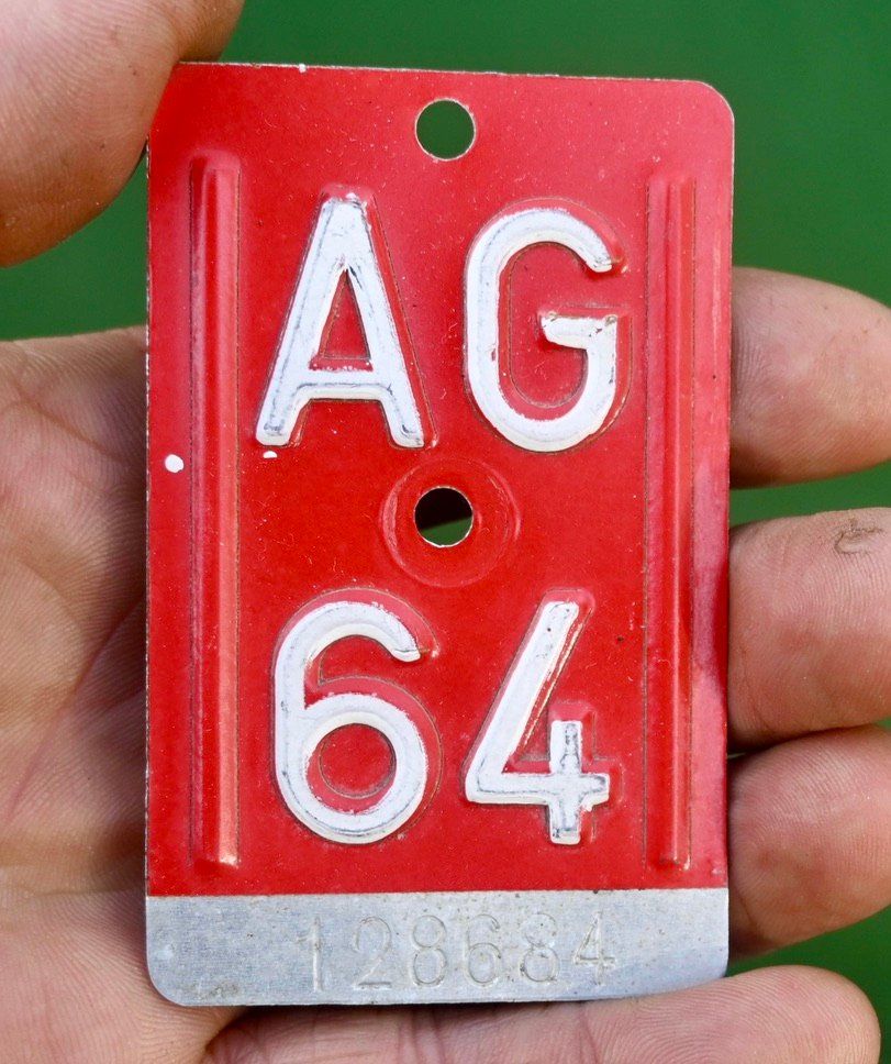 Insegne: Velonummer AG von 1964 - Aargau - AG 64 – Usato da Pfaffhausen venduto da mono_rec 1