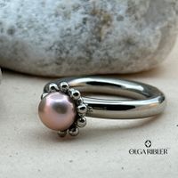 Edelstahl 4 mm  Ring mit Perle,  Ringgrösse 62