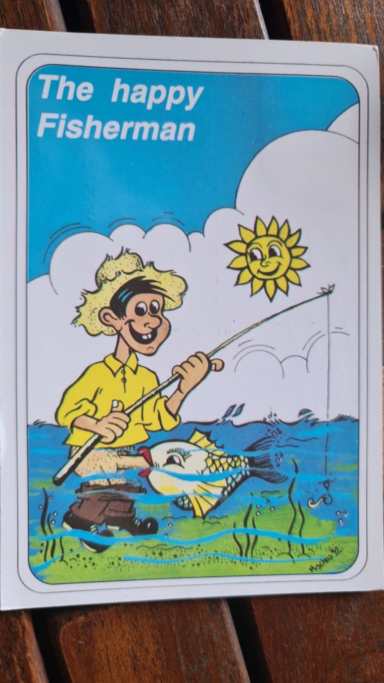 Cartoline postali: Ansichtskarte the happy fisherman – Usato da Dintikon venduto da Vexi