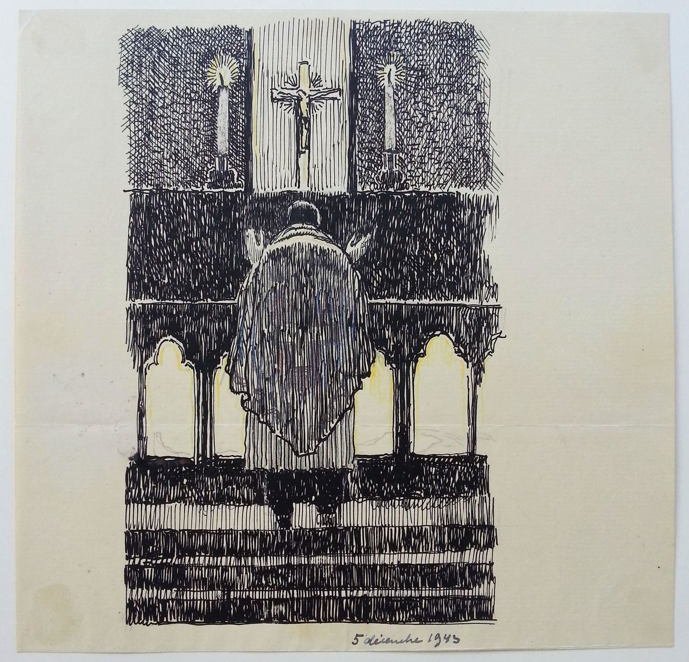 Dipinti: Tuschezeichnung Priester am Altar, 1943 – Usato da Oberriet SG venduto da Manick
