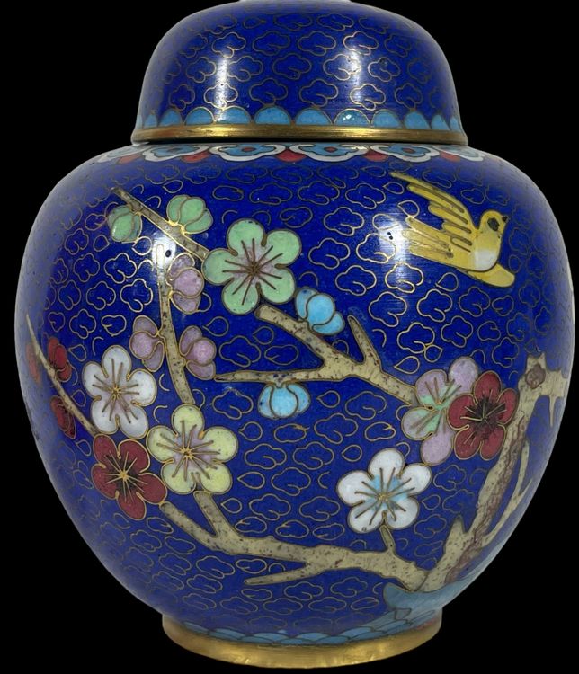 Chinesische Cloisonné Schmuckdose - Kleine Runde Aufbewahrungsbox Für Ringe & Ohrringe - Blau, 4.5cm