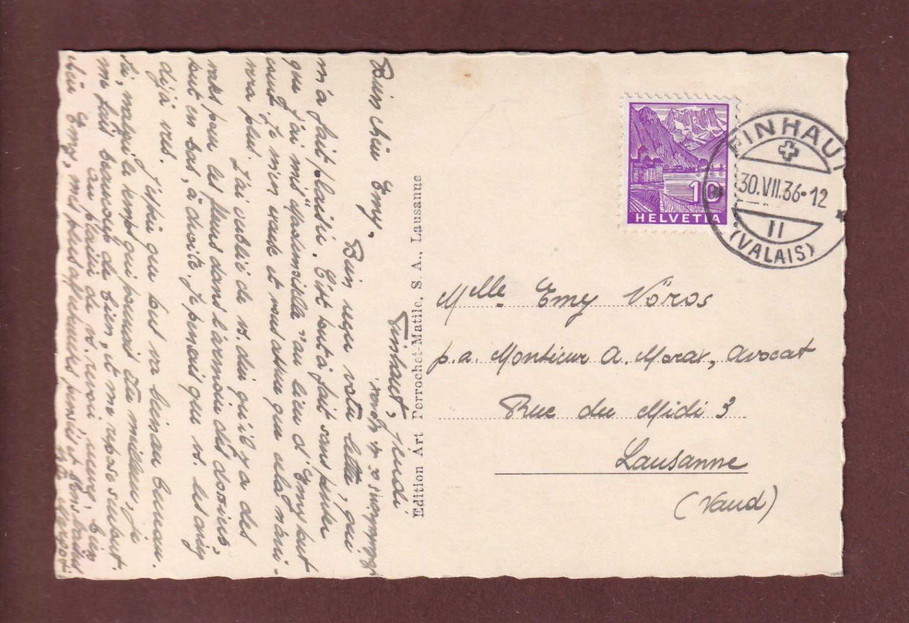 Cartoline postali: FINHAUT - Les Perrons - 1936 – Usato da Pully venduto da nicecards 1