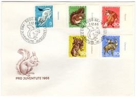 Pro Juventute Serie 1966 mit TAB (fr) auf offiziellem FDC