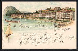Litho Lugano, Partie der Promenade, Damp