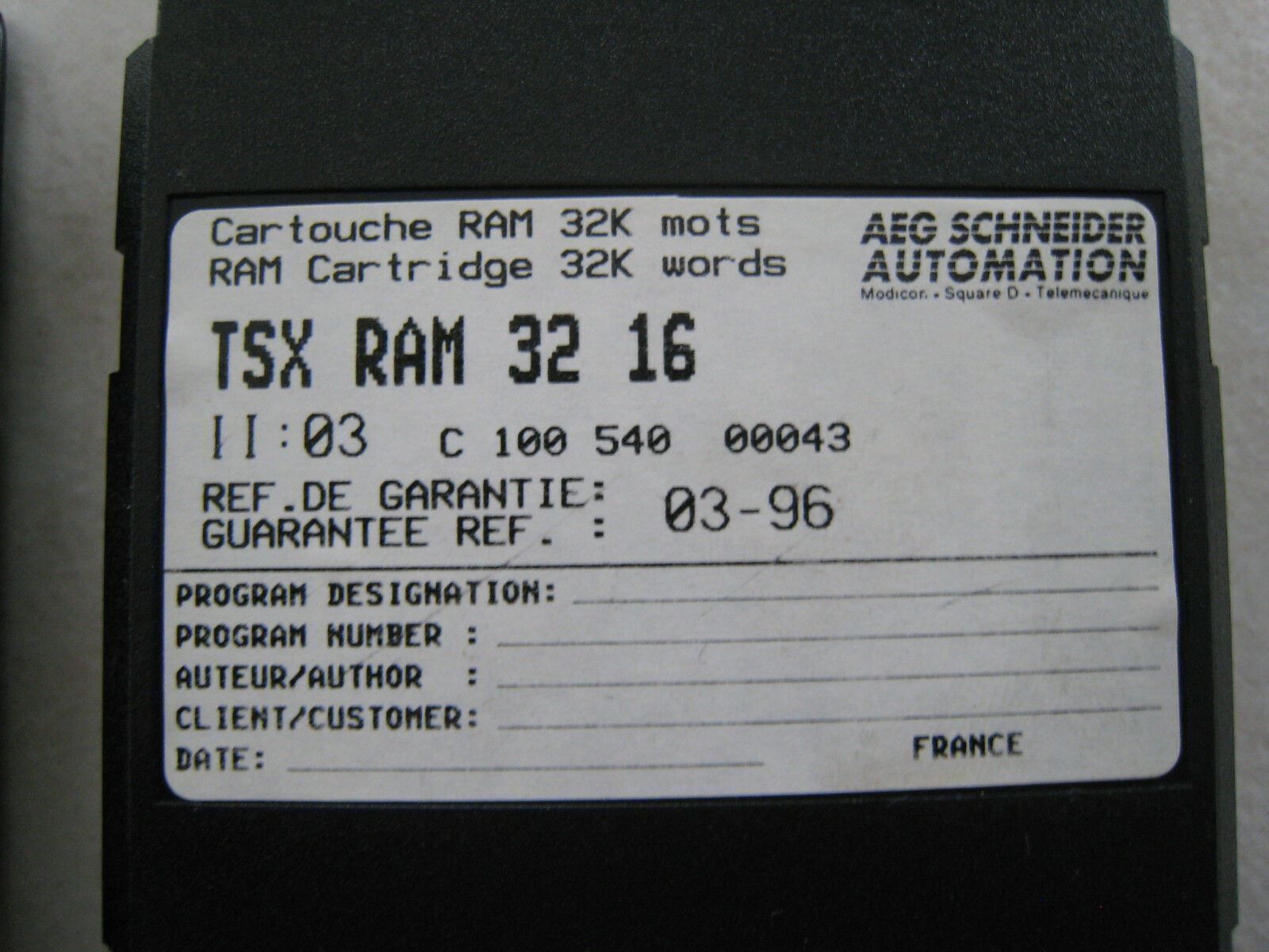 Componenti elettronici: ***** TELEMECANIQUE TSXRAM3216 MEMORY MODULE – Usato da Villaz-St-Pierre venduto da Ubid 1