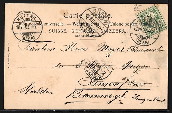 Cartoline postali: AK Huttwil, Teilansicht mit Bäumen – Usato da Berlin venduto da bartko-reher 1