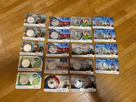 19 x 5 EUR Gedenkmünzen– stark versilbert & unzirkuliert