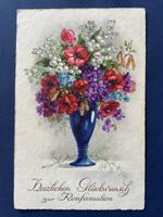 Alte Ansichtskarte mit Blumen-Illustration zur Konfirmation 