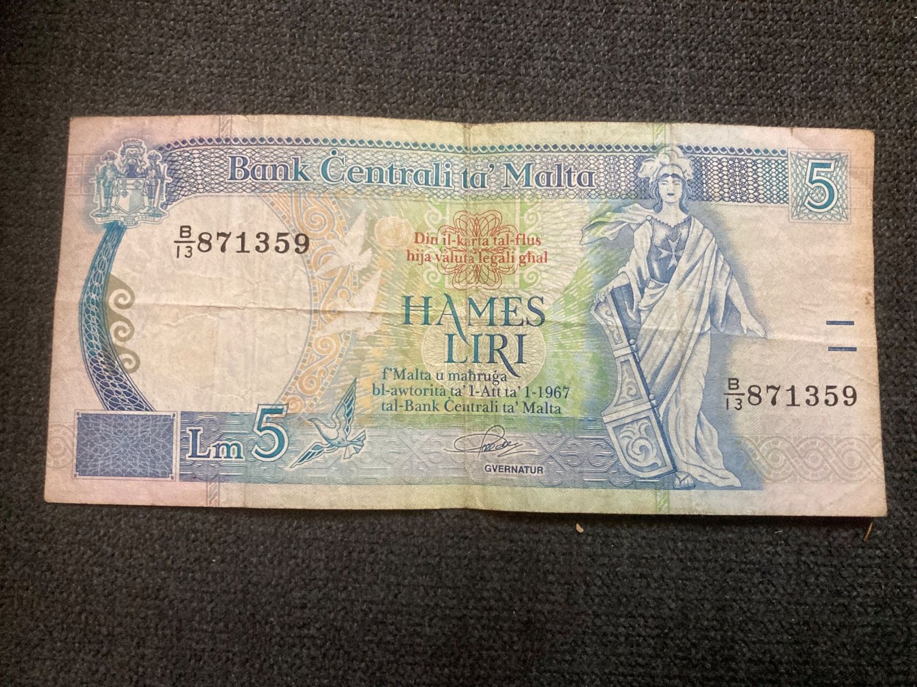 Banconote: Banknote Malta Hames Liri 1967 – Usato da Kriens venduto da Meier72