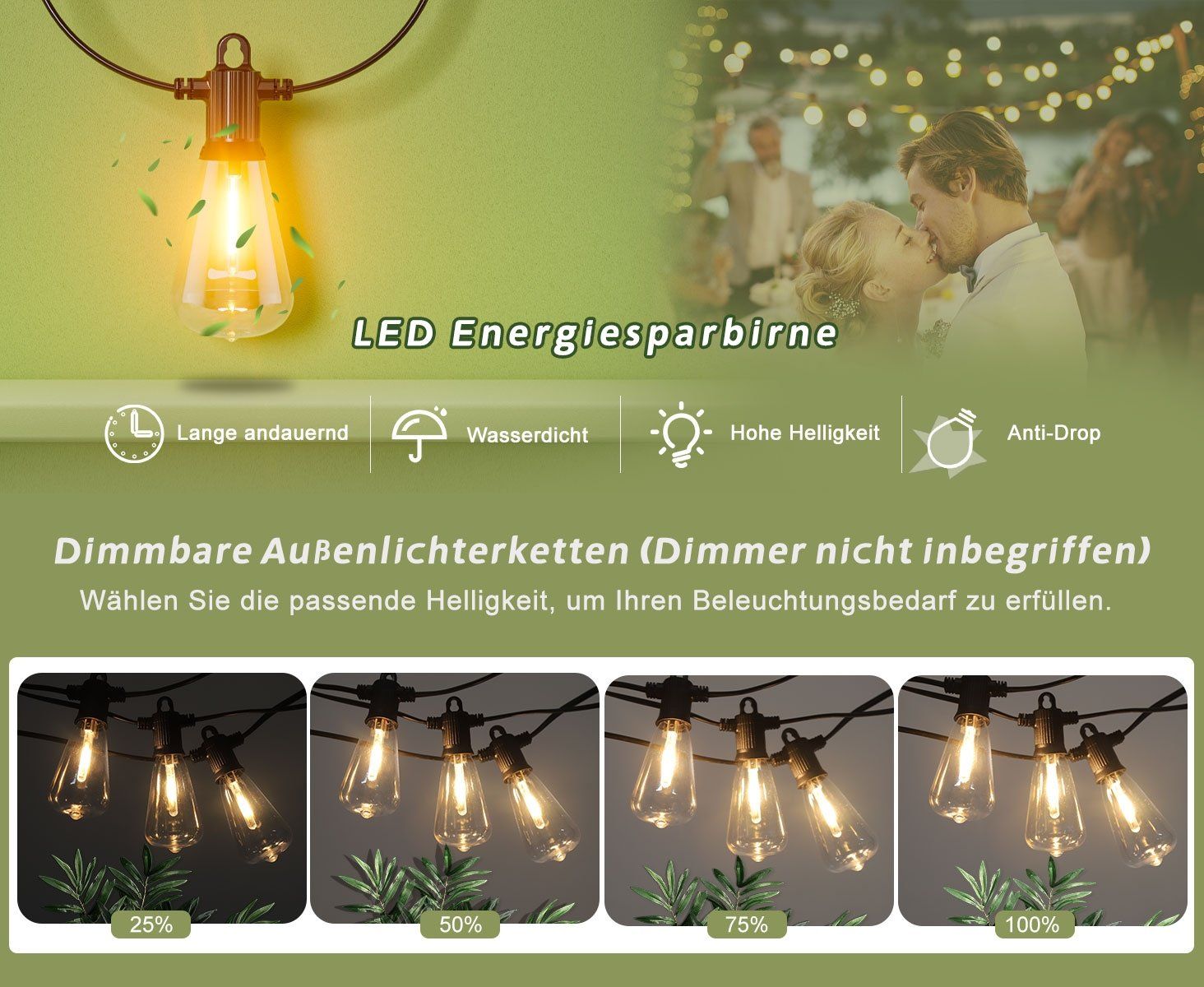Lichterketten & Leisten: GLÜHBIRNEN LED LICHTERKETTE AUSSEN - 15 METER - 25+2 BIRNEN – Neu und originalverpackt aus Kriens von swissgadget 8