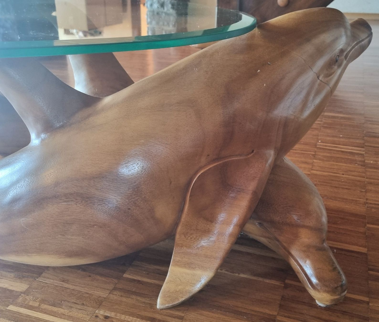 Tavoli: Table basse - Plateau en verre sur 2 dauphins entrelacés – Usato da Blonay venduto da Boutdeficelle 2